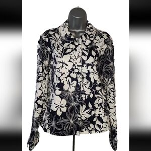 Liz Claiborne Blue & White Floral Button Up Jacket Womens Size Large L.